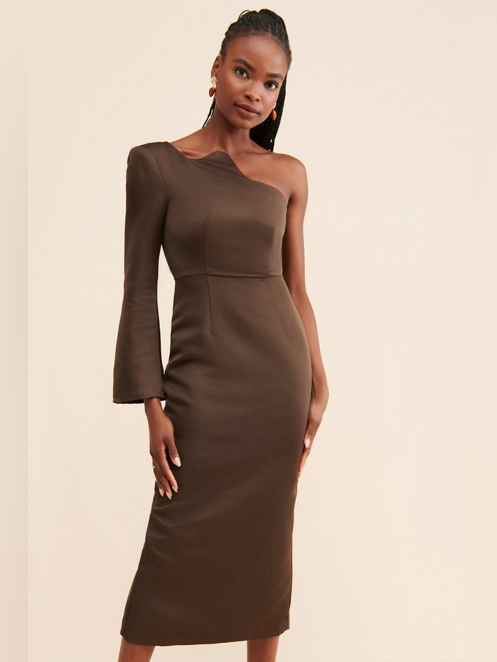 Tojha One-Shoulder Brown Formal Cocktail Dress Size 8 Luxury Event Career